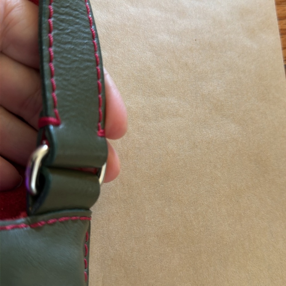 Francesco Biasia Army Green Deep Red Leather N Suede Shoulder Bag MINT condition - Picture 8 of 16